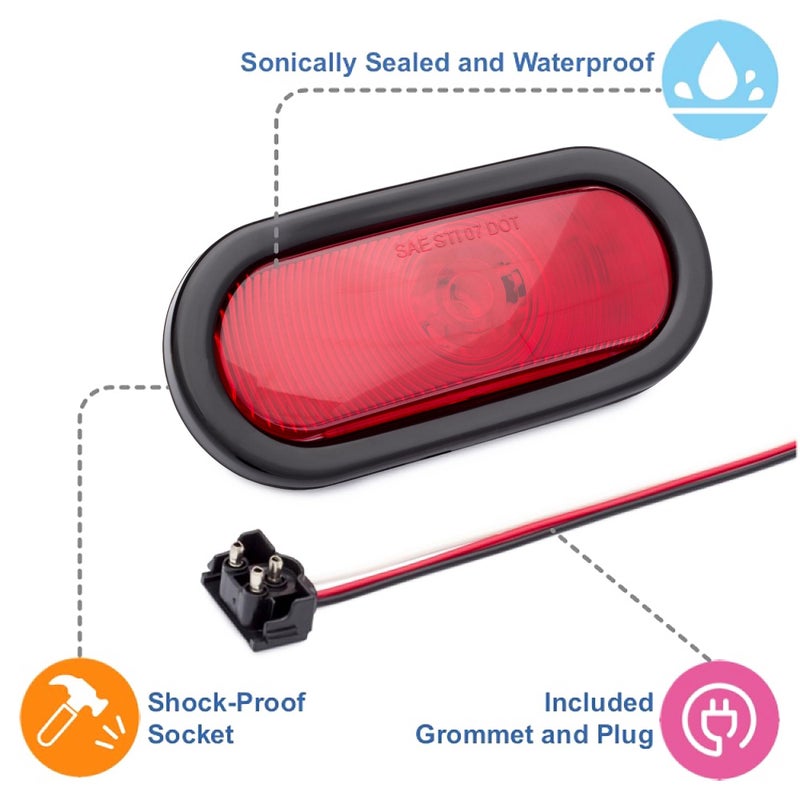 Lumitronics 6 Inch Oval Sealed Waterproof Stop/Turn/Tail Light with Grommet and Right Angle Plug Kit - Image 3